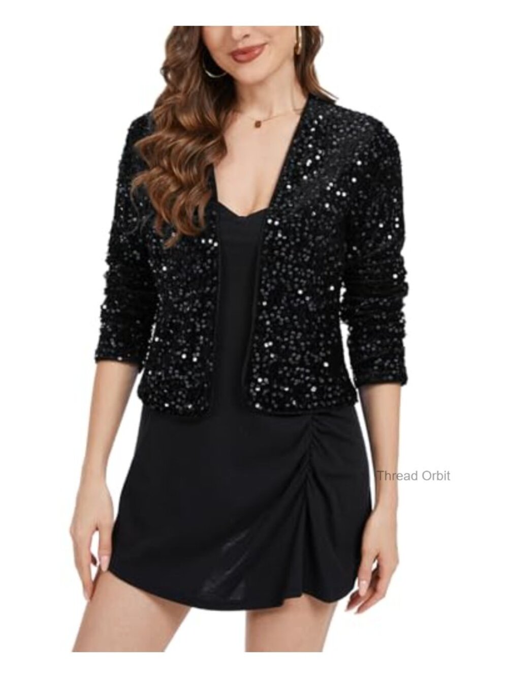 Velvet Sequin Cardigan Open Front Cropped Shrug Party Wedding